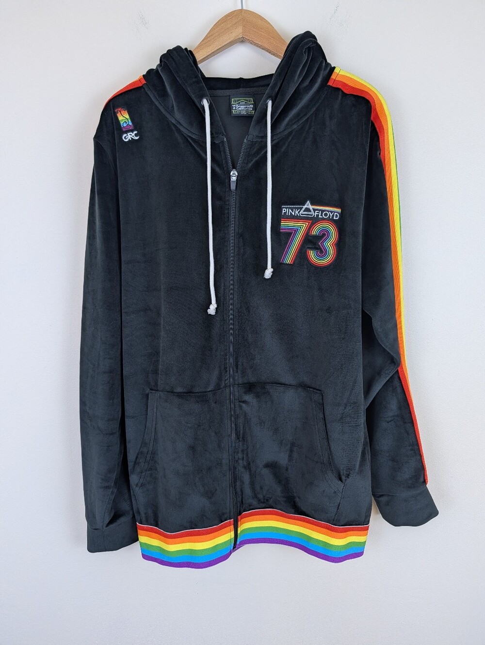 Grassroots California Pink Floyd 73 Rainbow Trim Velour Full Zip Hoodie